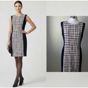 🪻VILAGALLO Madrid Tweed Bouclé Midi Shift Dress - Navy Multi - Sz 38🪻